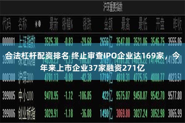 合法杠杆配资排名 终止审查IPO企业达169家，今年来上市企业37家融资271亿