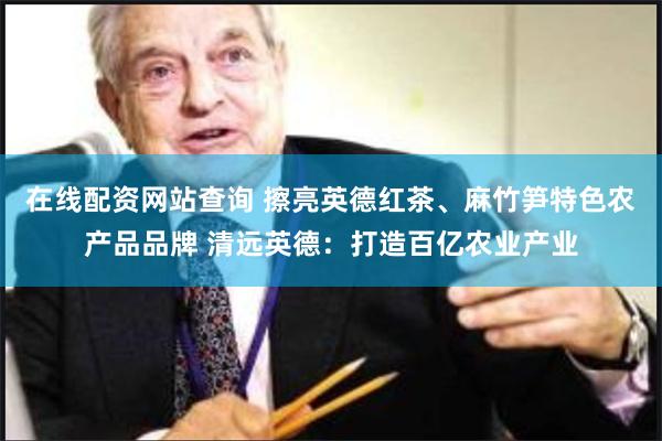 在线配资网站查询 擦亮英德红茶、麻竹笋特色农产品品牌 清远英德：打造百亿农业产业