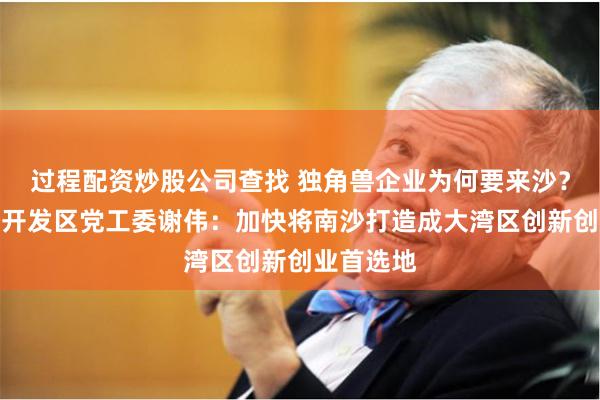 过程配资炒股公司查找 独角兽企业为何要来沙？广州南沙开发区党工委谢伟：加快将南沙打造成大湾区创新创业首选地