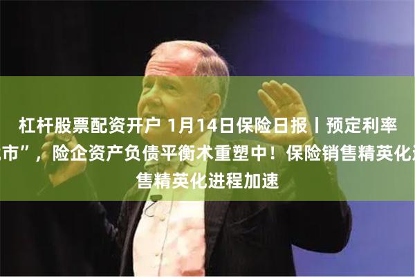 杠杆股票配资开户 1月14日保险日报丨预定利率“随行就市”，险企资产负债平衡术重塑中！保险销售精英化进程加速